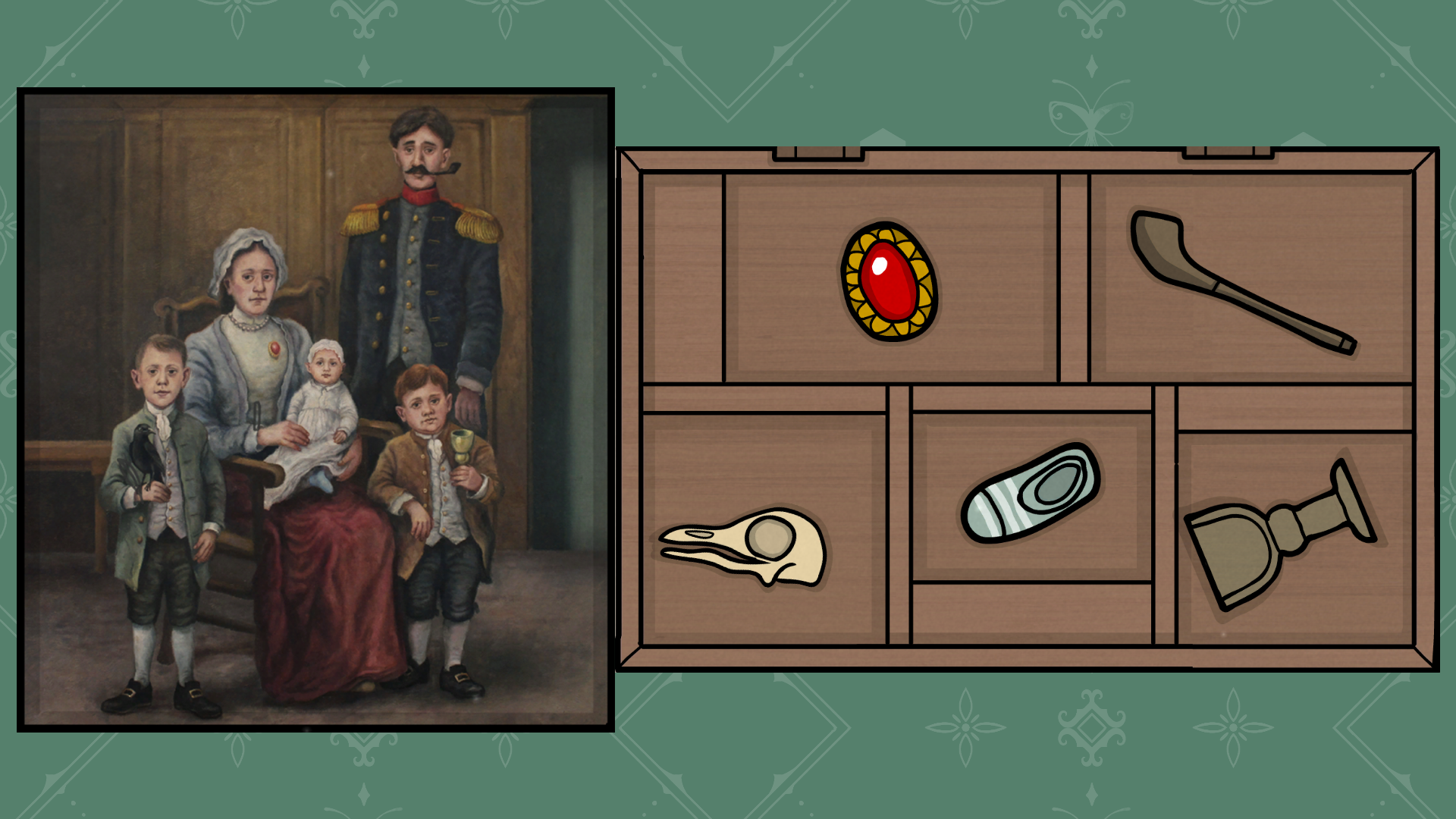 Family portrait and clock-box placements